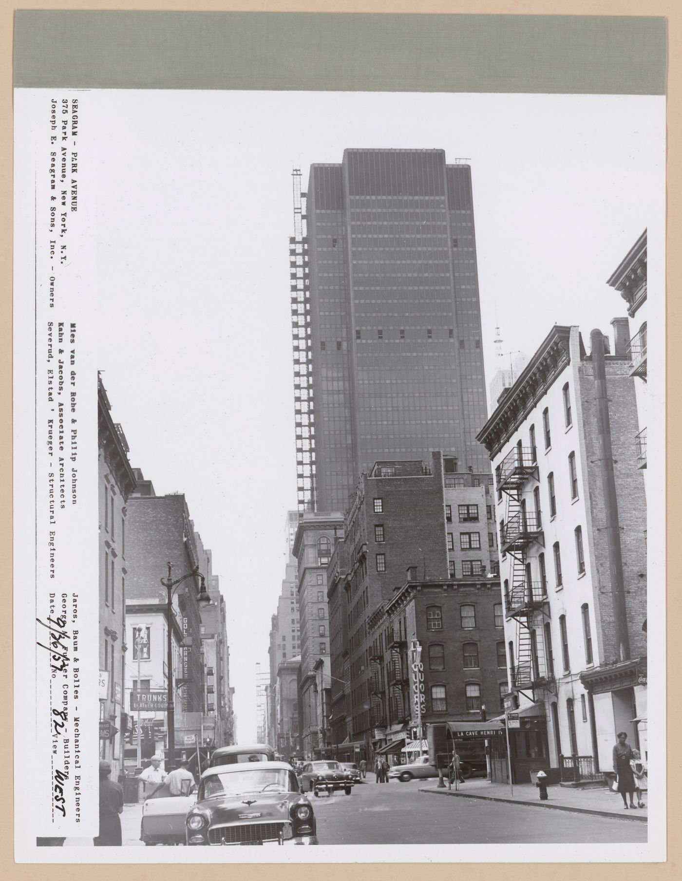 Seagram building under construction, 375 Park avenue, New York, N.Y., west view