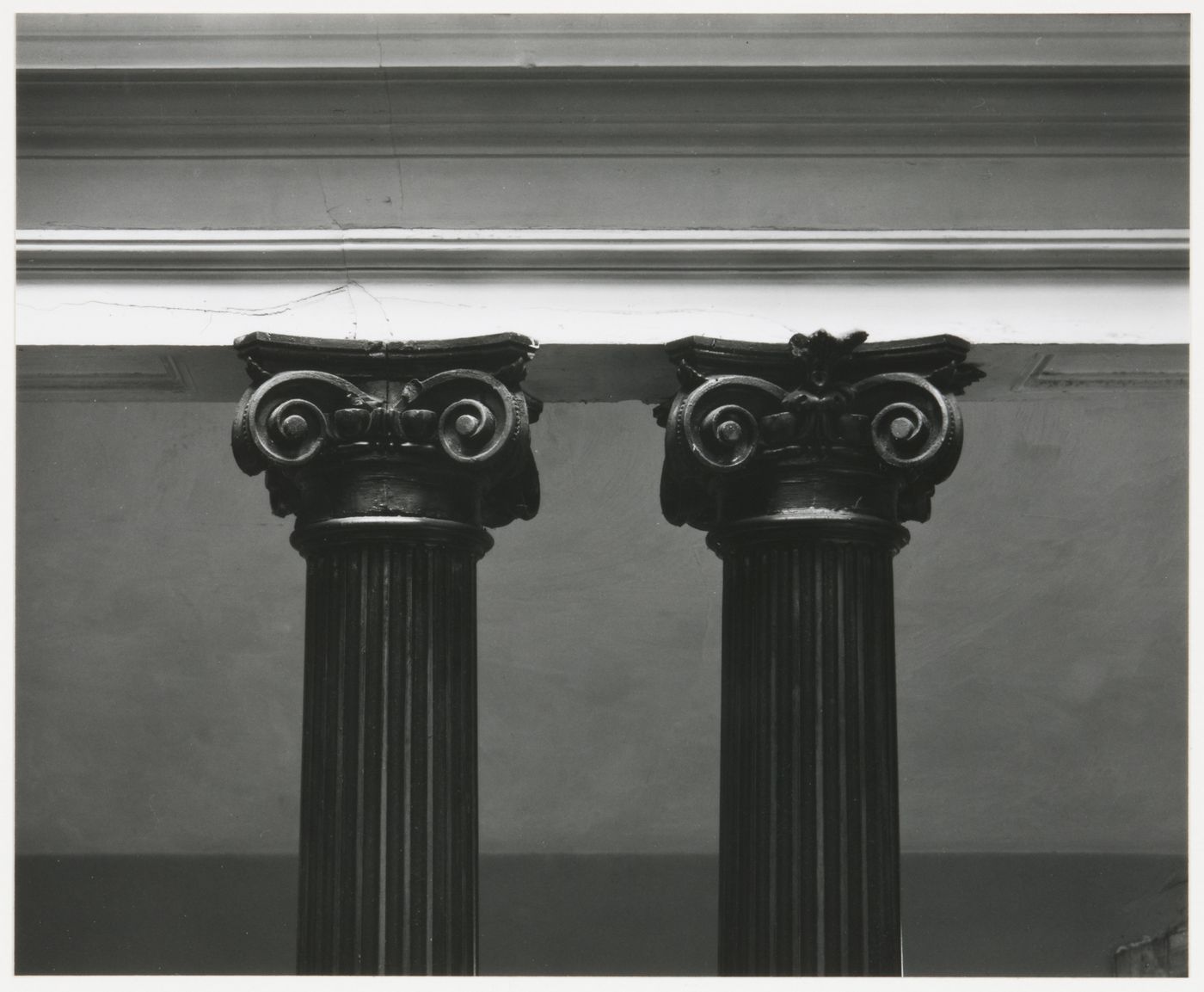 View of capitals on hall columns, fourth floor, Old City Hall, Boston, Massachusetts, United States