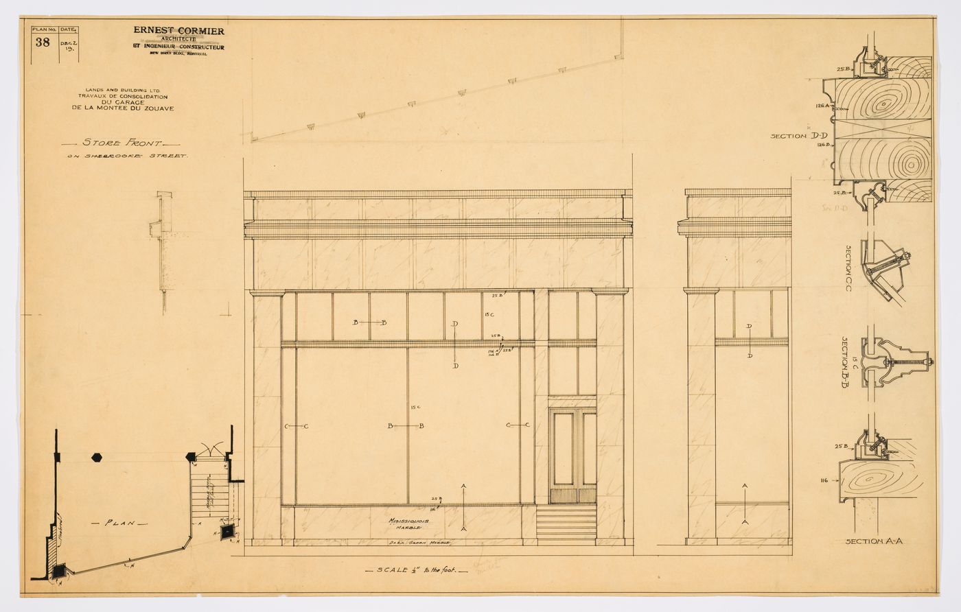 Plan, élévations et détails, Garage de la Montée du Zouave, Montréal, Canada