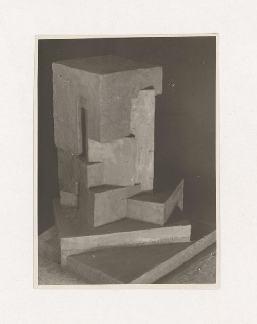 Photograph of a student model on the topic "Finding and Constructing a Voluminous Form Based on Contrast and Rhythmical Combinations of Elements: Turn of the Form" for the "Space" course at the Vkhutemas (Higher State Artistic Technical Studios), Moscow