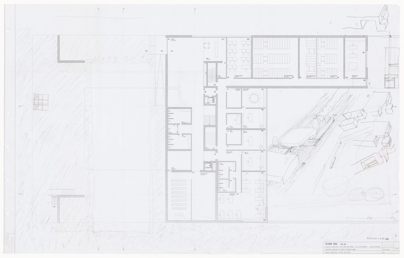 Plan and sketches for Biblioteca da Câmara Municipal de Viana do Castelo, Viana do Castelo, Portugal