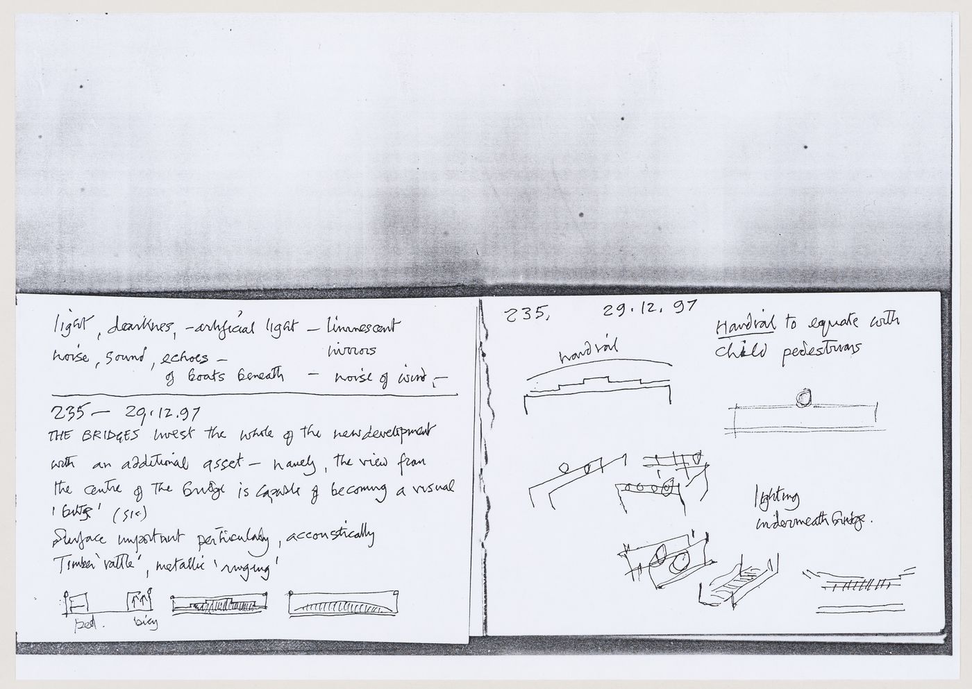 Bridges@leidschenveen.nl (Competition), 1997-1998, entry by Cedric Price: notes and conceptual sketches