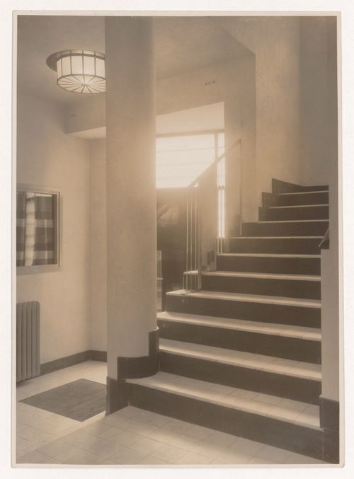 Interior view of staircase in entryway of the Mallet-Stevens hôtel particulier, Mallet-Stevens road in the 16th arrondissement, Paris, France