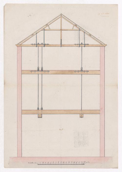 Section showing tie rods for Market Building, Marché des Carmes, Paris