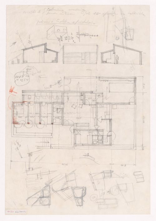 Sketch floor plans and sections for Casa Rui Feijó, Moledo do Minho, Caminha, Portugal