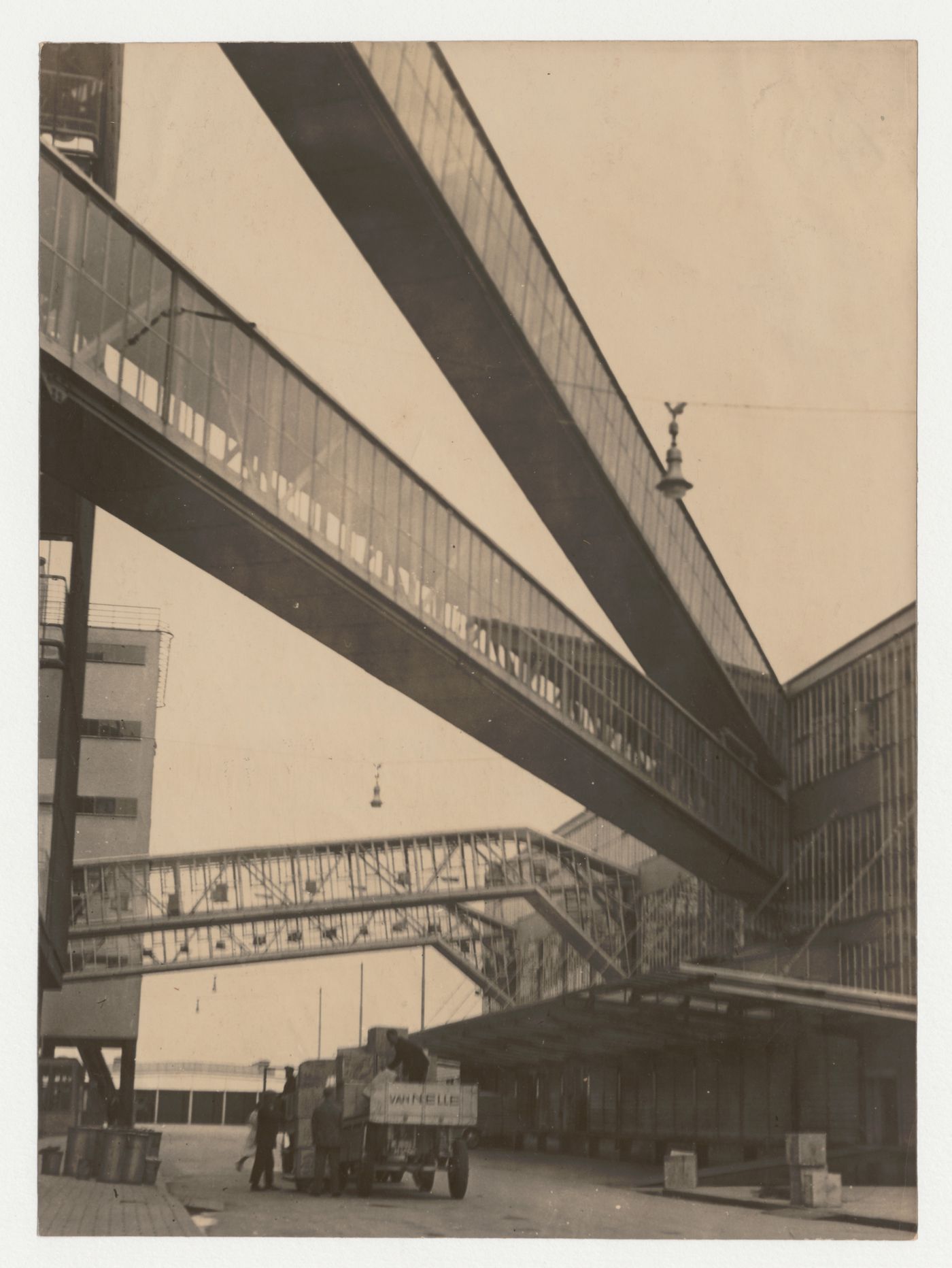 Exterior view of Van Nelle Factory showing the shipping department and skywalks, Rotterdam, Netherlands