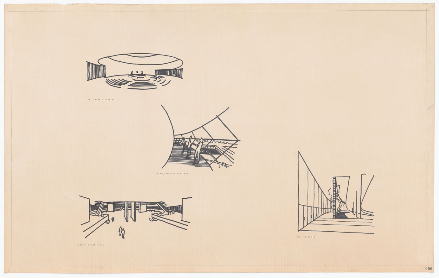 Interior perspectives for Toronto City Hall and Civic Square, Toronto