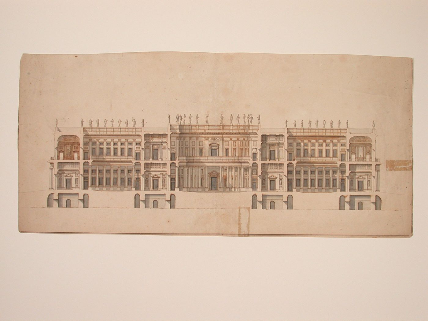 Longitudinal section of a palace with three courtyards