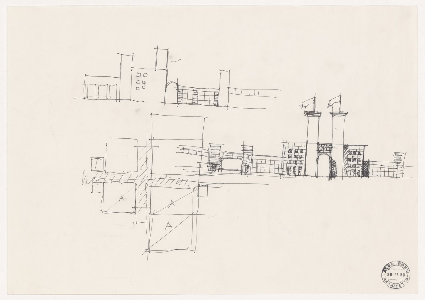 Sketches for Fabbrica attrezature ospedaliere a Sysran, Soviet Union (now Russia)