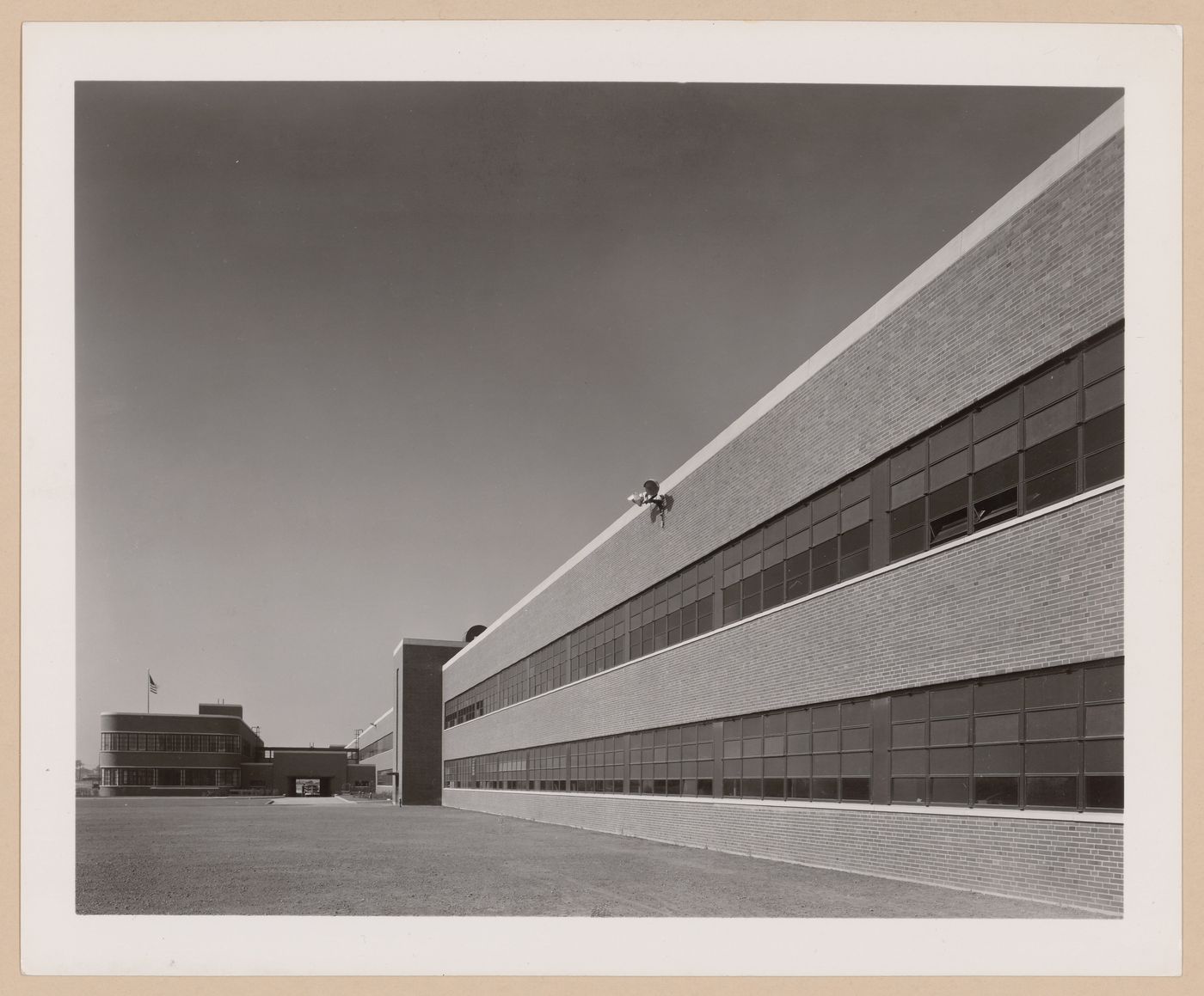 View of the south façade of the Engineering Building with the Administration Building on the left, Ford Motor Company Willow Run Bomber Assembly Plant, Willow Run, Michigan