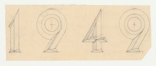 Wayfarers' Chapel, Palos Verdes, California: Full scale elevation for the inscription "1949", probably for the chapel cornerstone