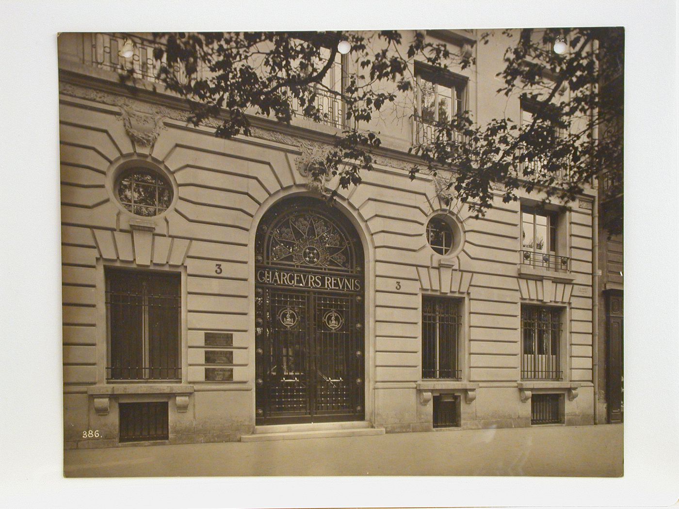 Façade and gate (doorway) for Chargeurs Réunis, gate designed by Edgar Brandt, Paris [?], France