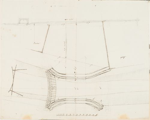 Plan and sections for a bridge over a ravine, Domaine de La Vallée