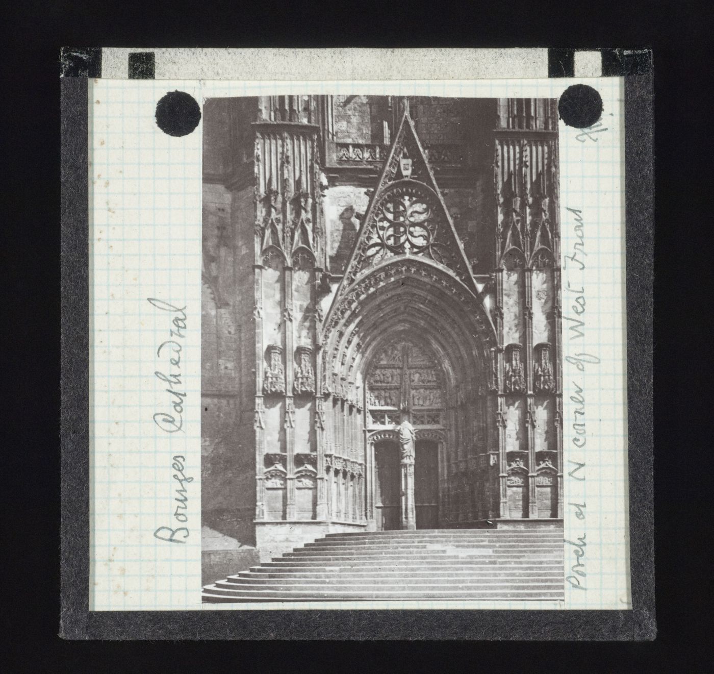View of portal on north corner of west façade of Cathédrale Saint-Etienne de Bourges, Bourges, France
