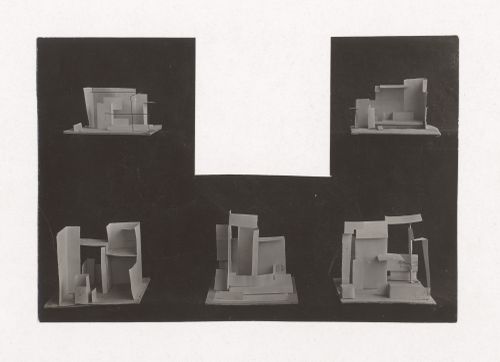 Photograph of student models on the topic "Constructing and Finding a Spatial Voluminous Composition Using Surface Elements" for the "Space" course at the Vkhutemas (Higher State Artistic Technical Studios), Moscow