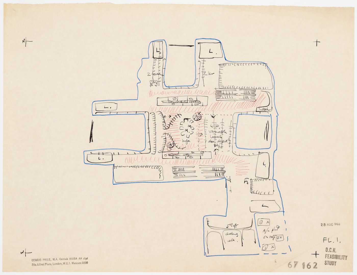 Conceptual plan for first floor of Oxford Corner House, London, England