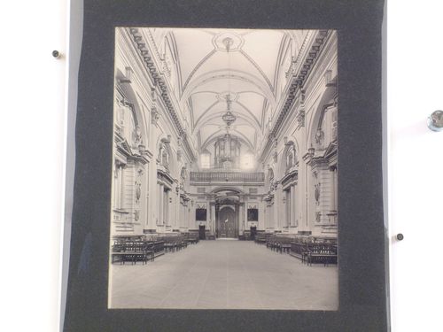 Interior view of the nave of the Iglesia del Carmen showing the organ loft, Celaya, Mexico
