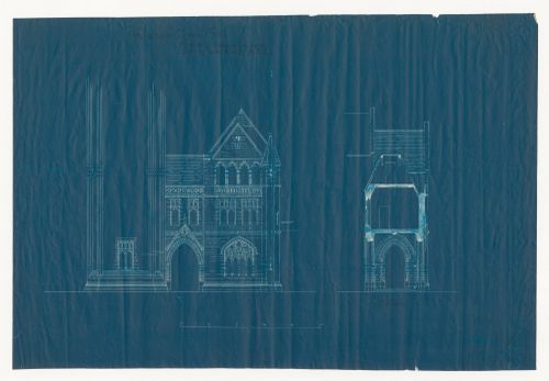 Rochdale Town Hall: Elevation and section for revised design of tower
