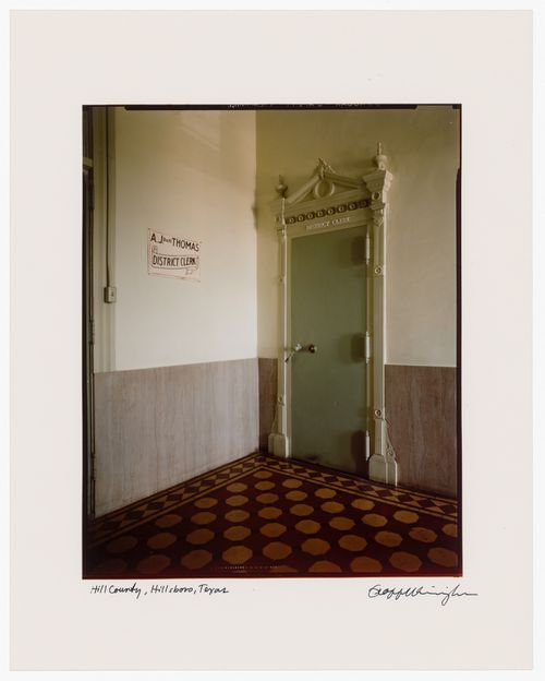 Interior view of the Hill County Courthouse showing the door to the District Clerk's office, Hillsboro, Texas, United States