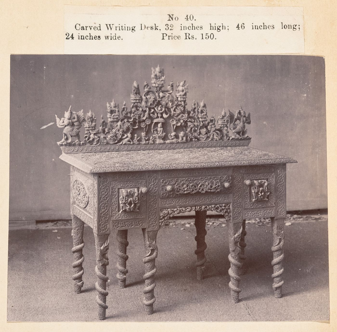 View of a writing desk, F. Beato Limited, C Road, Mandalay, Burma (now Myanmar)