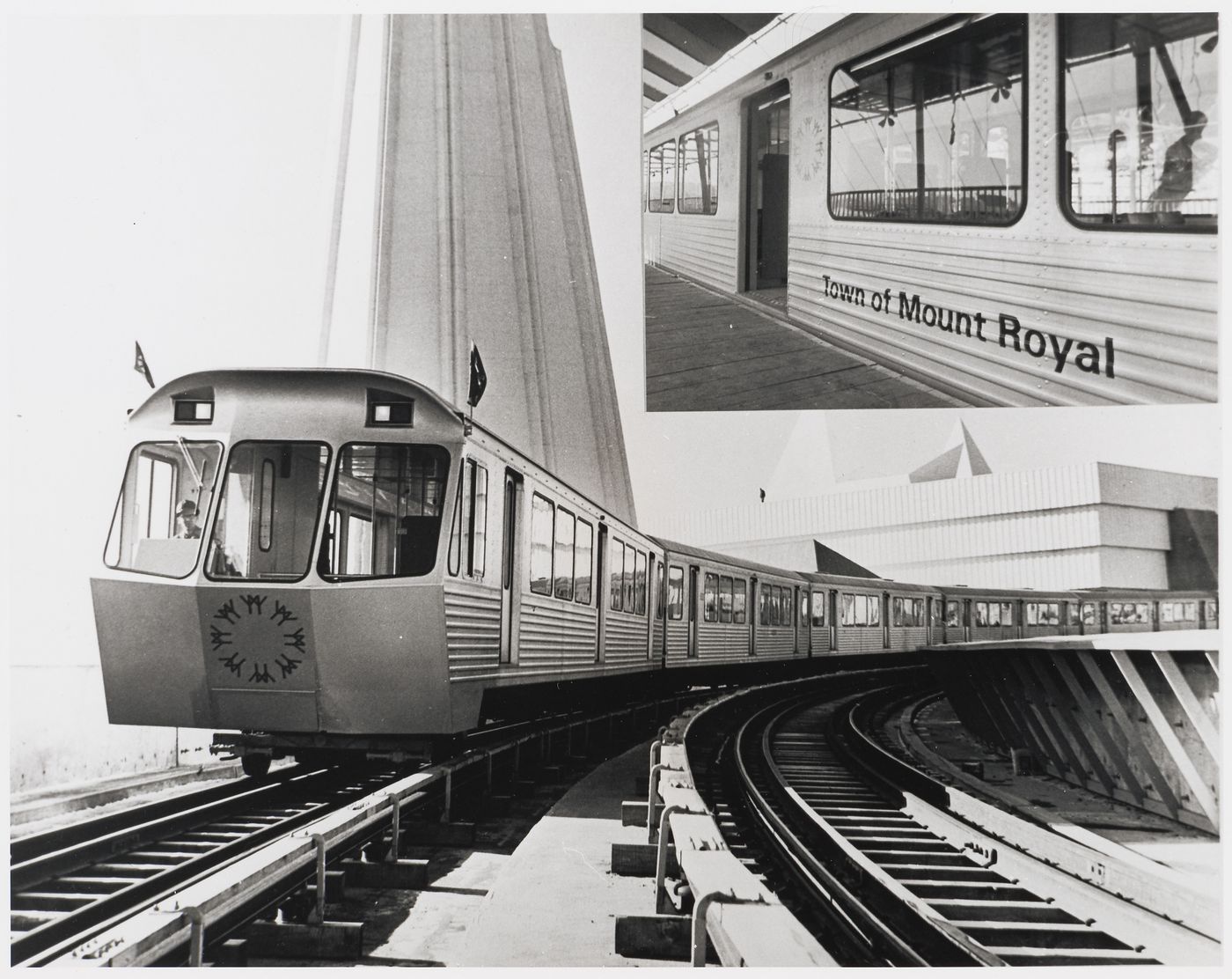 View of the Expo-Express near the Great Britain Pavilion, Expo 67, Montréal, Québec