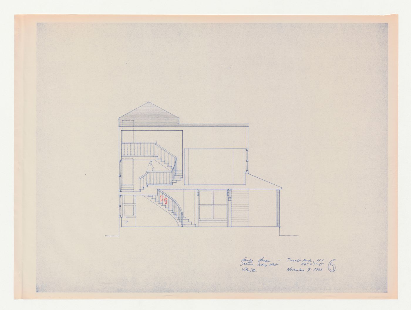 Section looking west for the Hanks-Paré Residence, Tuxedo Park, New York