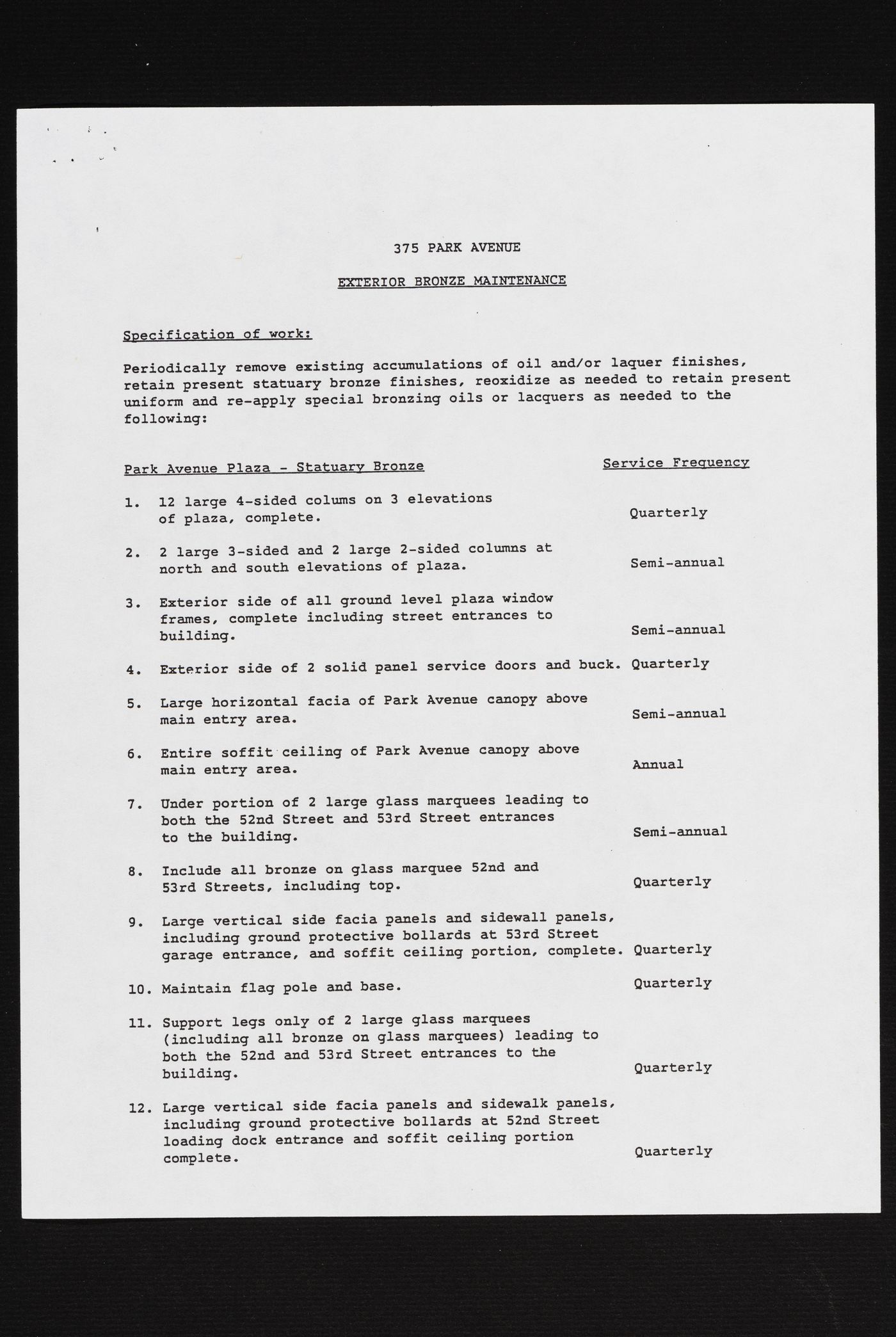 Correspondence and specifications related to bronze maintenance contract for Seagram Building, 375 Park Avenue, New York, New York