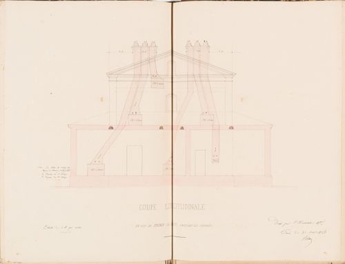 Cross section through the right gable showing the placement of the chimneys and flues for a country house for Madame de Lescure, Royan