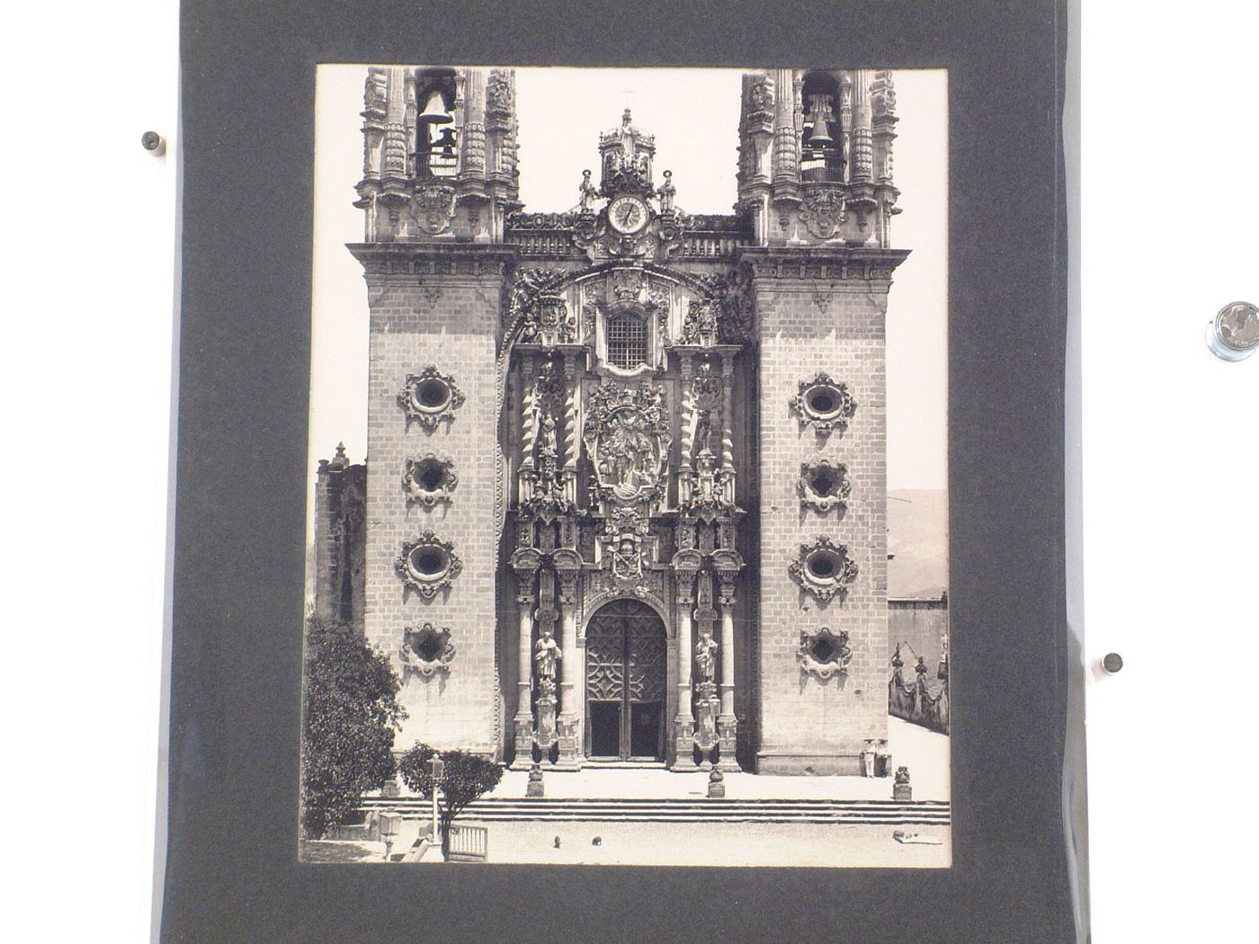 Partial view of the principal façade of the Church of Santa Prisca, Taxco de Alarcón, Mexico