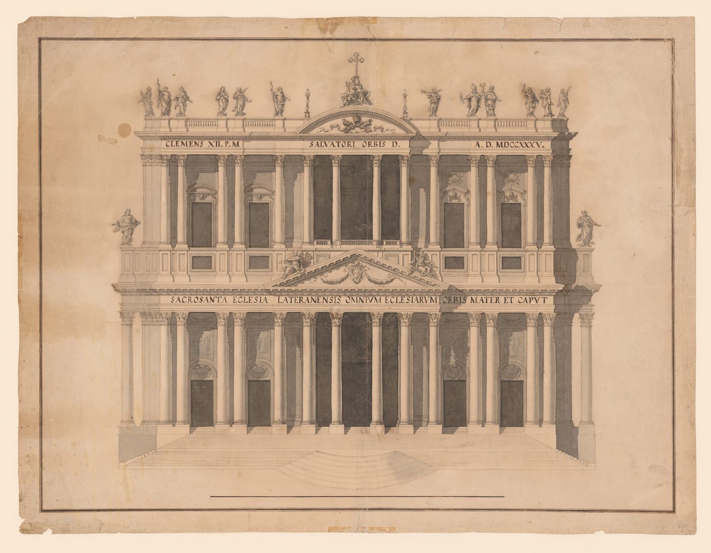 Elevation for the façade of San Giovani in Laterano, Rome, after Luigi Vanvitelli's 1732 competition entry