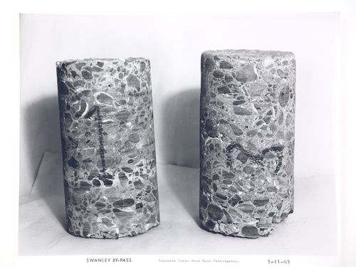 Studio view of concrete cores from main carriageway of the Swanley Bypass, England
