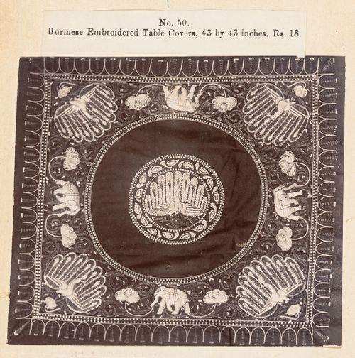View of a tablecloth, F. Beato Limited, C Road, Mandalay, Burma (now Myanmar)