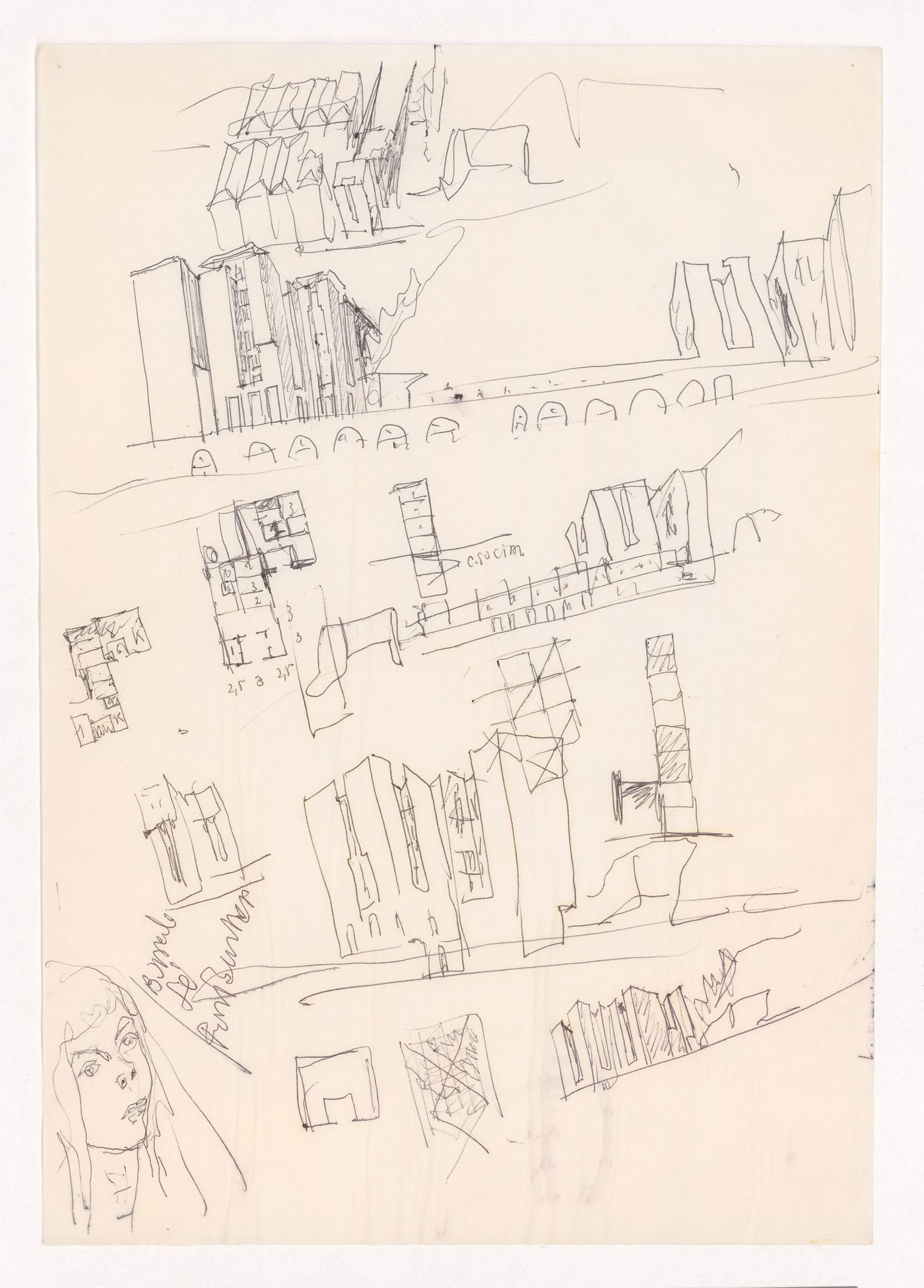 Sketch perspectives and axonometric view for Largo da Lada, Porto, Portugal