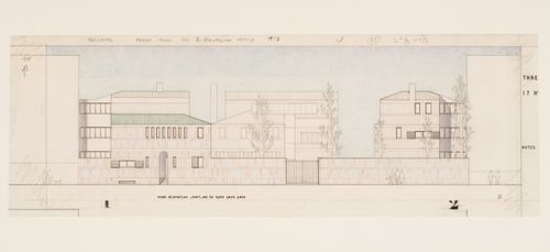 Three Houses for B. Mavrolean Family, London (competition entry): west elevation from road