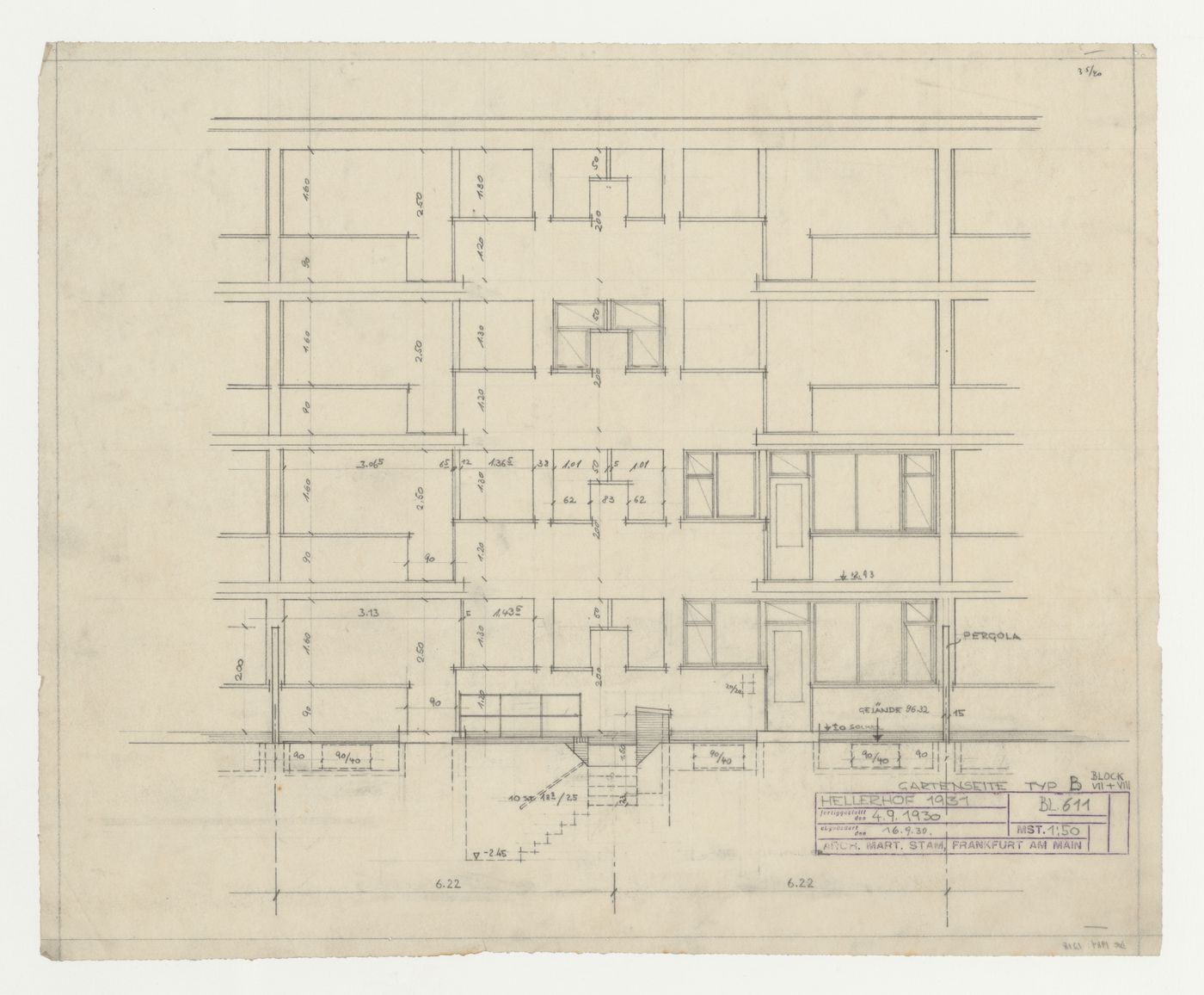 Elevation for type B housing units, Hellerhof Housing Estate, Frankfurt am Main, Germany