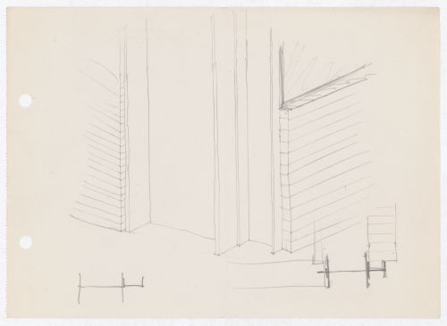 Perspective and plan detail of corner for Illinois Institute of Technology Minerals and Metals Research Building