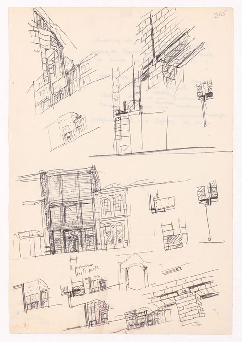 Sketch perspectives with details and elevation for Banco Borges & Irmão, Vila do Conde, Portugal