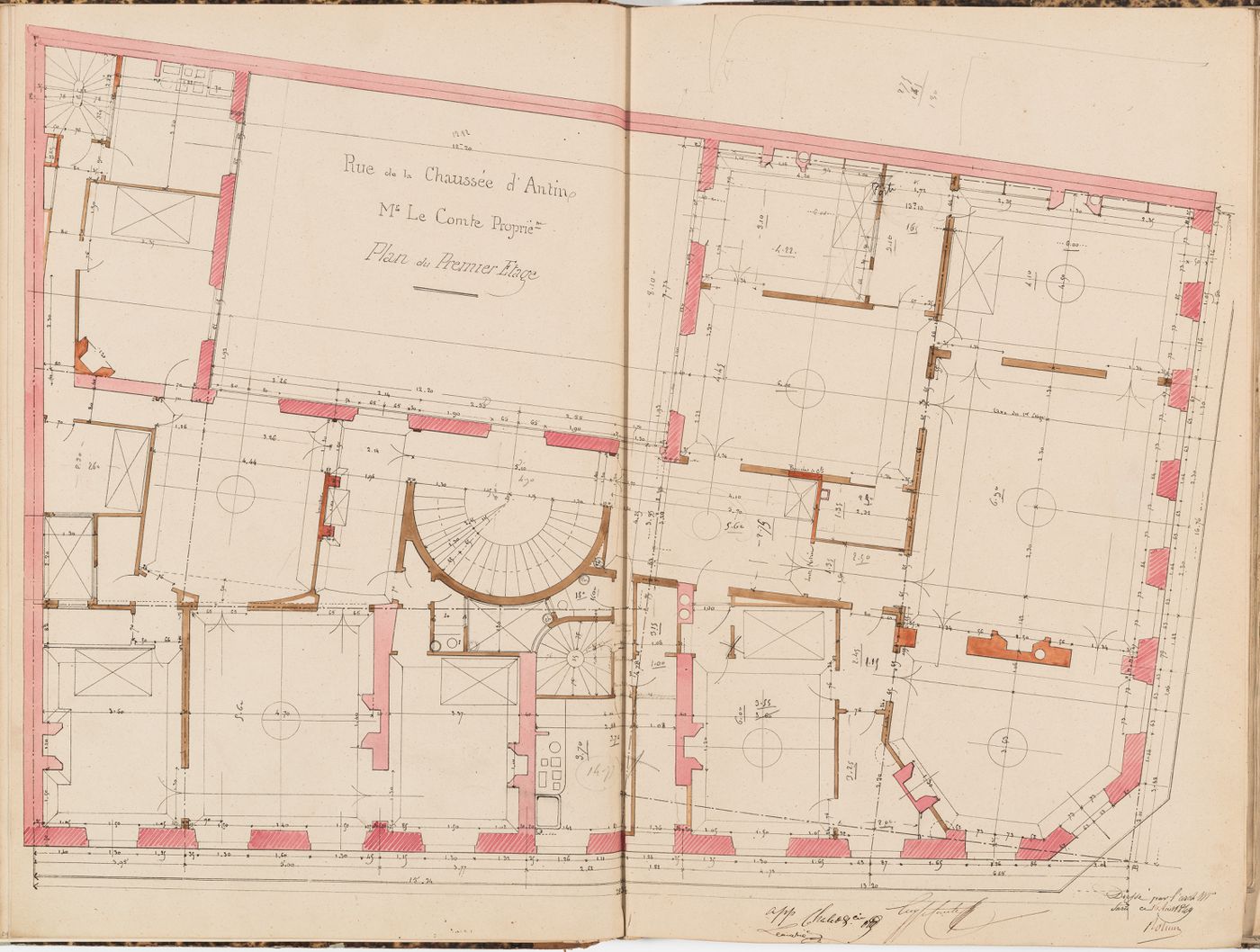 Contract drawing for an apartment house for Monsieur Le Comte, Paris: First floor plan