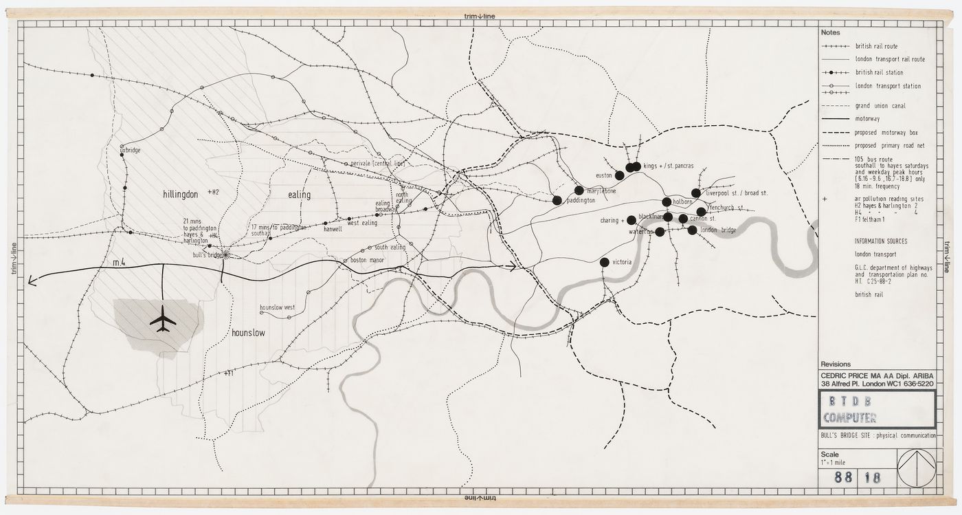 British Transport Docks Board Computer Centre, London, England: map of Bull's Bridge site showing transportation routes