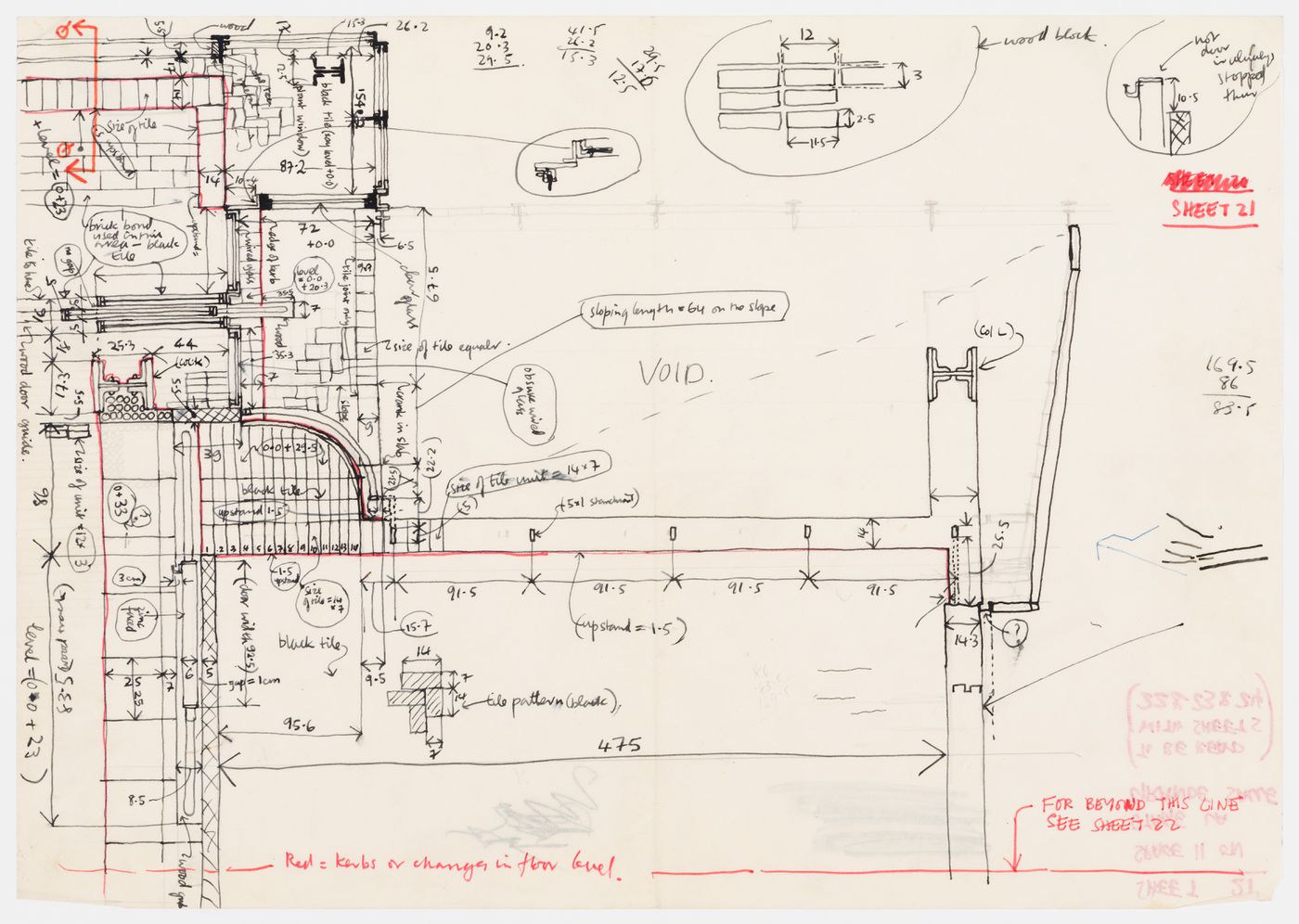 Measurement sketch of floor plan, Maison de Verre, Paris, France