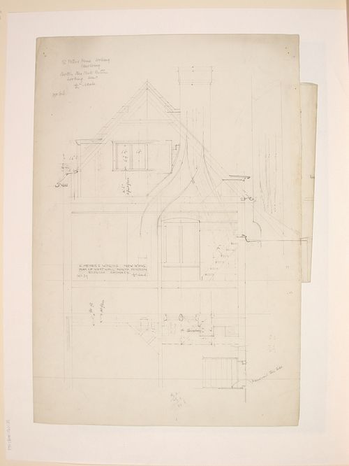 St. Peter's Home, Woking: Sectional elevation for the north portion of the new wing, looking west