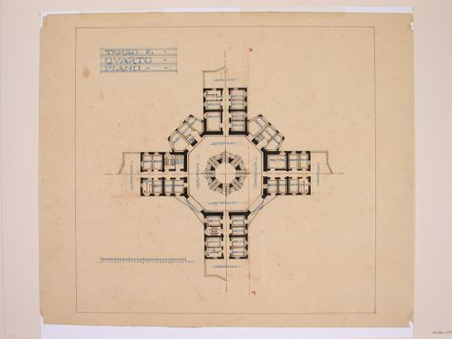 Plan of the third and fourth floors for an cruciform-plan hotel