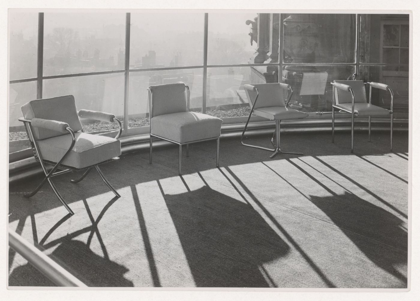 View of chairs designed by J.J.P. Oud for Metz and Co., Amsterdam, Netherlands