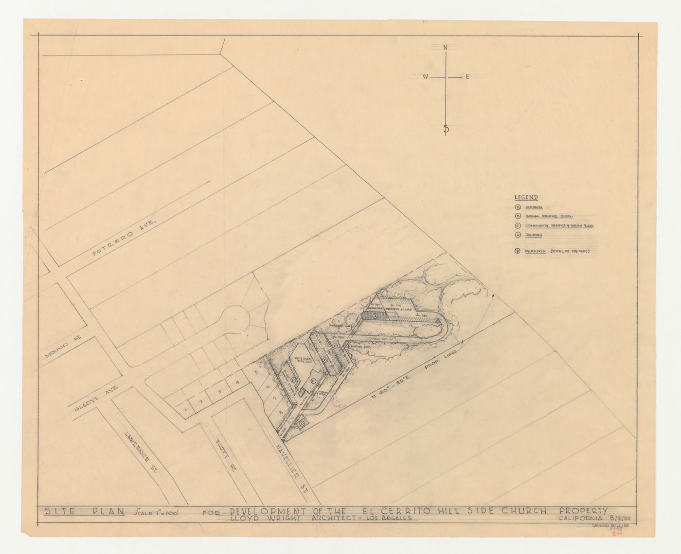 Swedenborg Memorial Chapel, El Cerrito, California: Site plan including neighbouring lots