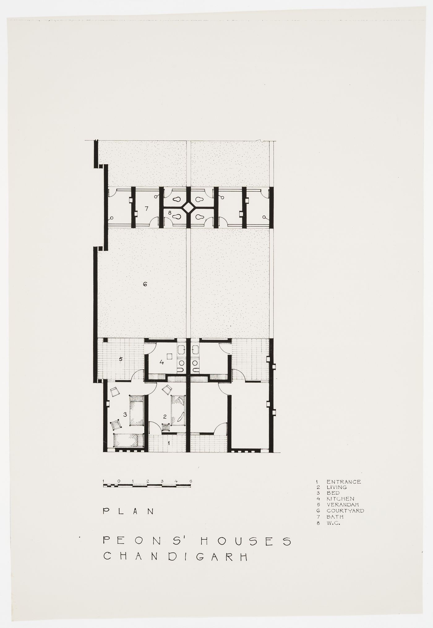 Plan for peons' houses, Chandigarh, India