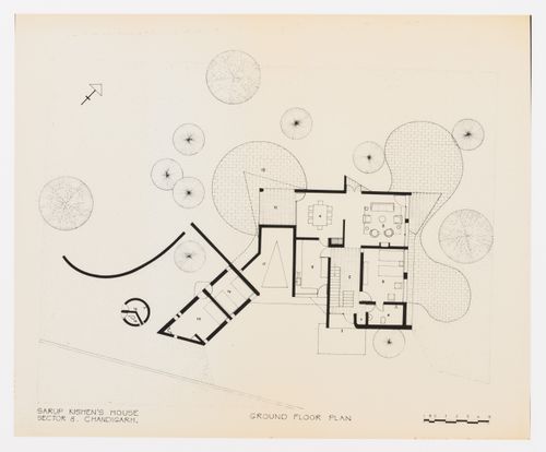 Plan du rez-de-chaussée pour la Maison de Sakur Kishen, Secteur 8, à Chandigarh, Inde