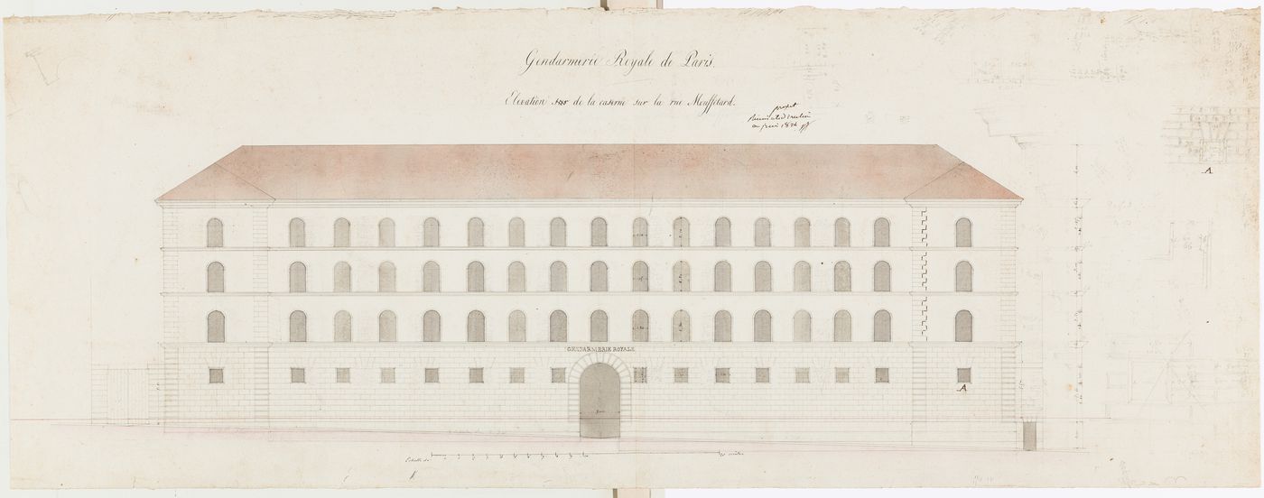 Project for the caserne de la Gendarmerie royale, rue Mouffetard: Principal elevation