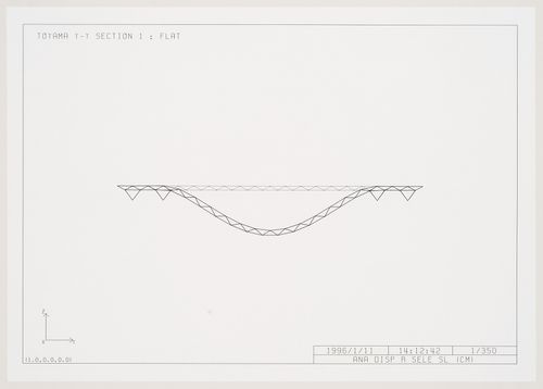 Computer-generated image showing in cross-section the deformation of a flat roof by a uniform load of snow