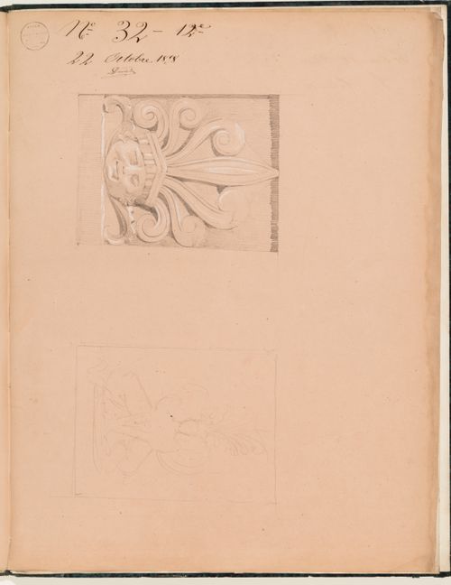 Concours d'émulation entry, 22 October 1858: Study of a head with an anthemion crown, possibly from a soffit