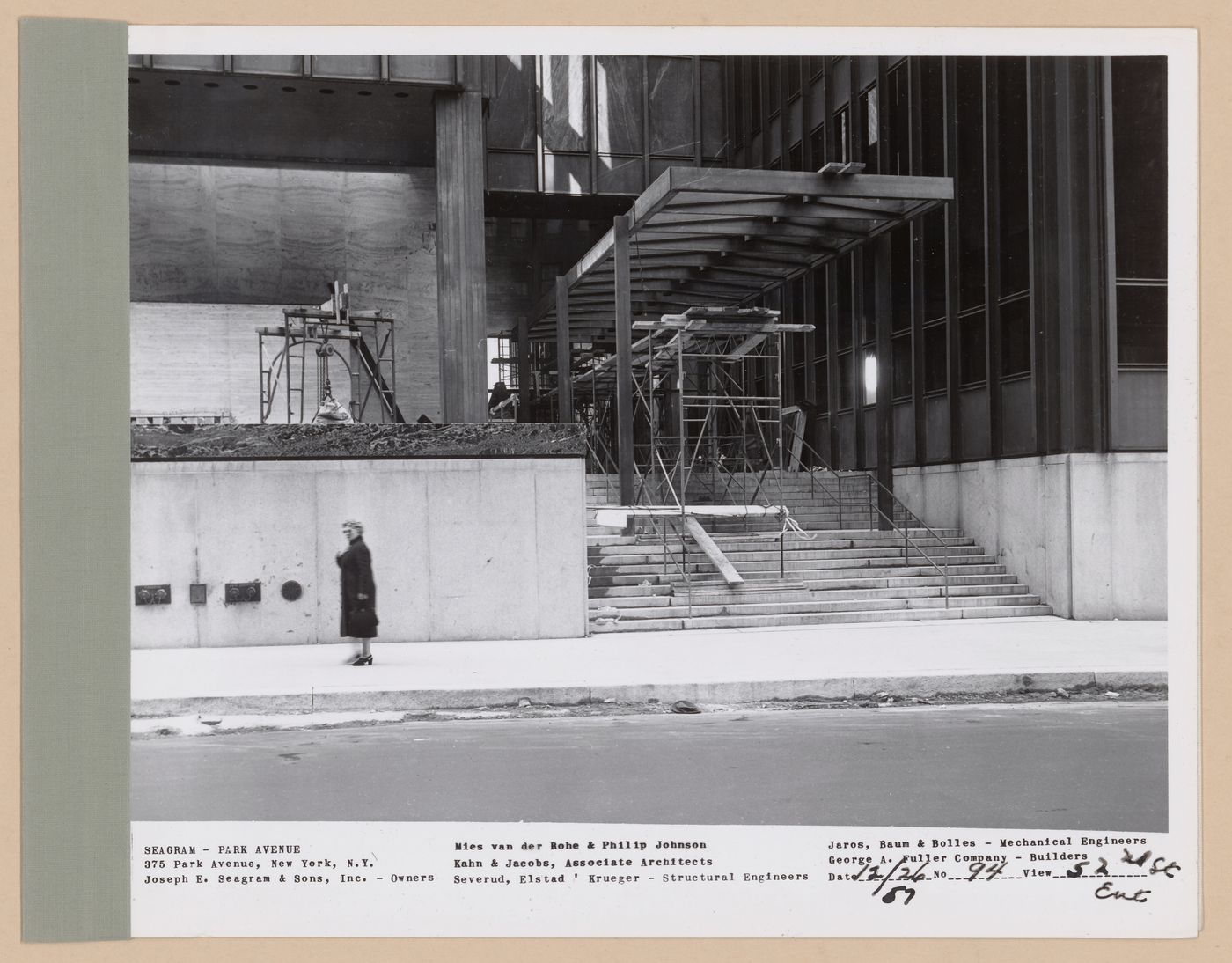 Seagram building under construction, 375 Park avenue, New York, N.Y., 52nd street entrance